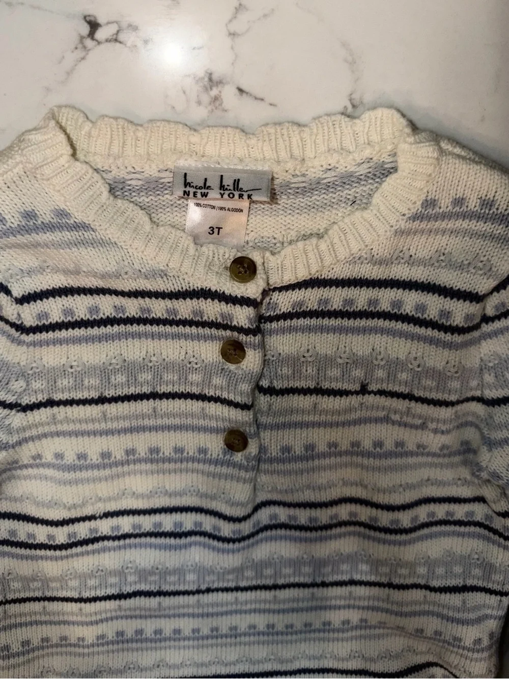 Girls Cozy Striped Knit Set in Cream and Blue
